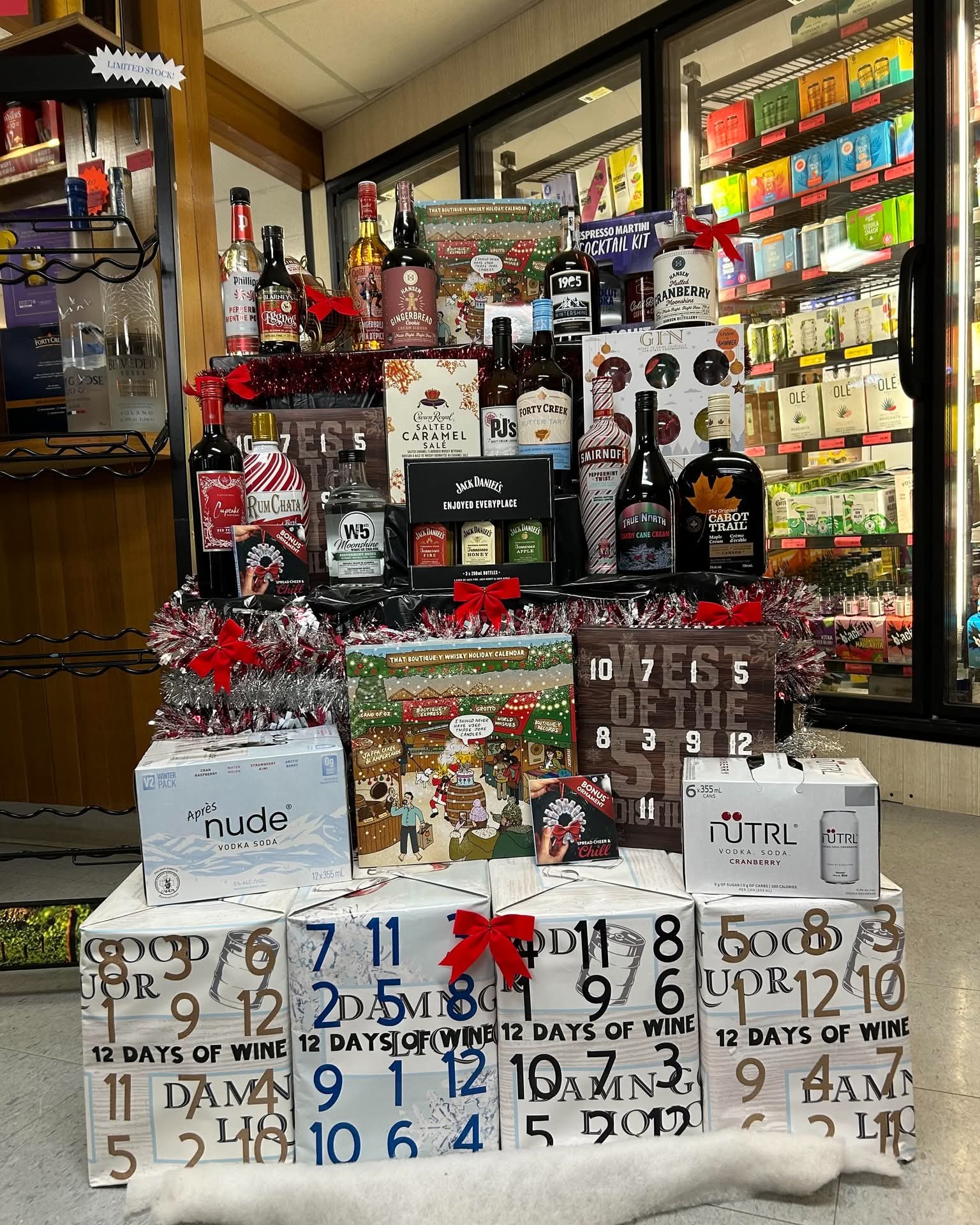 Holiday display at Damn Good Liquor